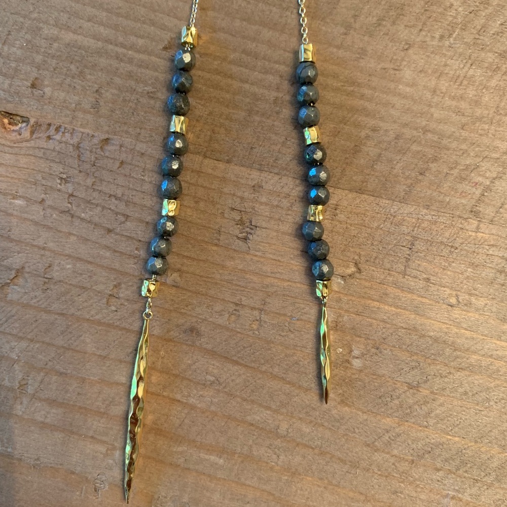 Gorjana Power Bead Y-Necklace in Pyrite and Gold - Picture 3 of 4